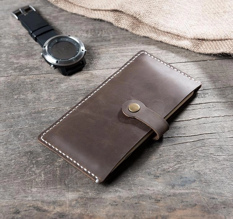 Handmade Leather Mens Clutch Wallet Cool Slim Leather Wallet Long Phone Wallets for Men