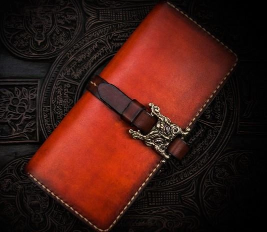 Handmade Leather Mens Cool Long Leather Wallet Long Wallets for Men