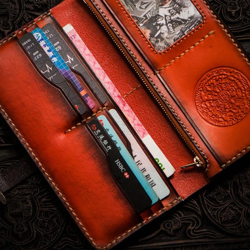Handmade Leather Mens Cool Long Leather Wallet Long Wallets for Men