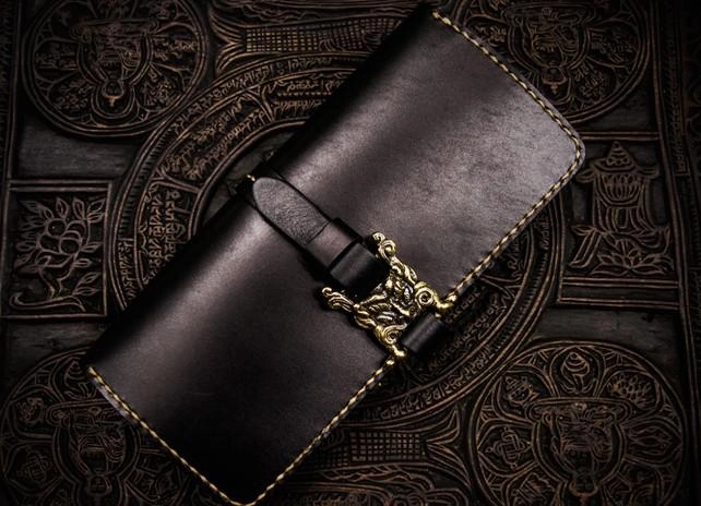 Handmade Leather Mens Cool Long Leather Wallet Long Wallets for Men