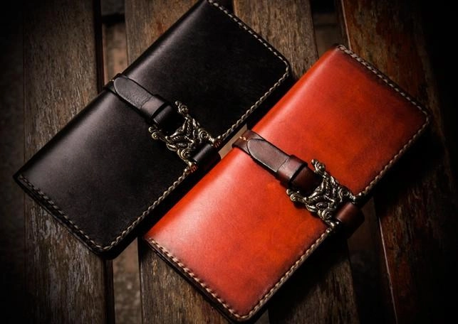 Handmade Leather Mens Cool Long Leather Wallet Long Wallets for Men