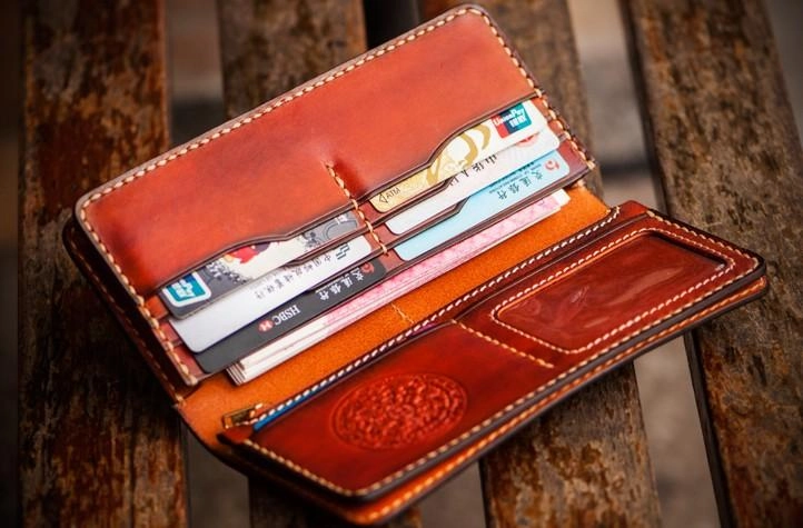 Handmade Leather Mens Cool Long Leather Wallet Long Wallets for Men