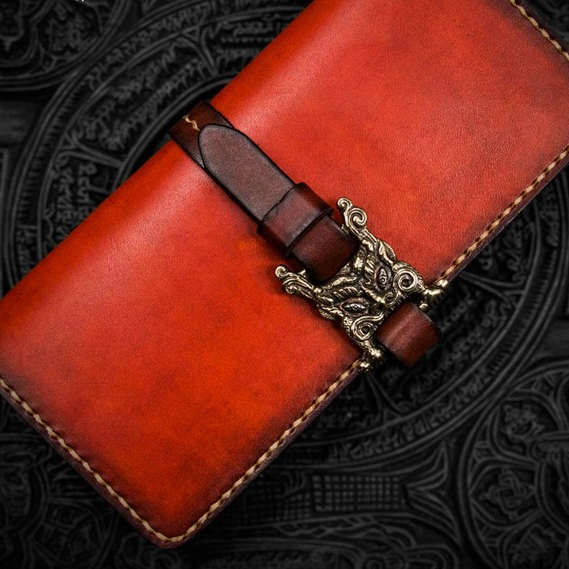 Handmade Leather Mens Cool Long Leather Wallet Long Wallets for Men