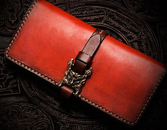 Handmade Leather Mens Cool Long Leather Wallet Long Wallets for Men