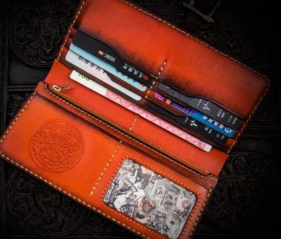 Handmade Leather Mens Cool Long Leather Wallet Long Wallets for Men