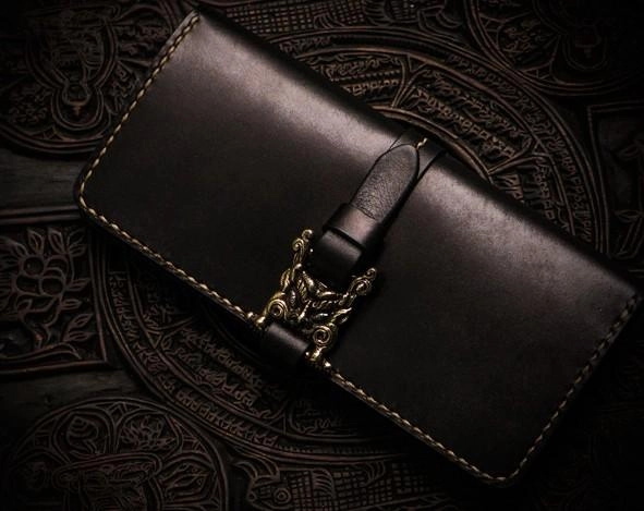 Handmade Leather Mens Cool Long Leather Wallet Long Wallets for Men