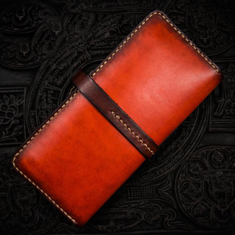 Handmade Leather Mens Cool Long Leather Wallet Long Wallets for Men