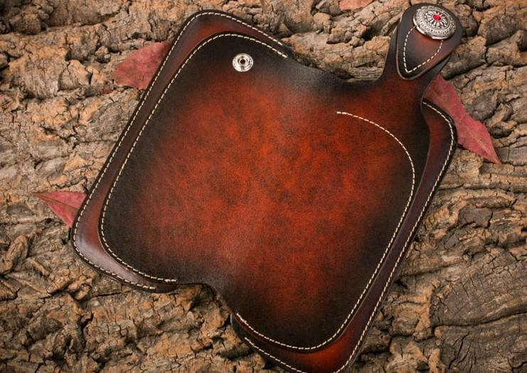 Handmade Leather Mens Cool Long World of Warcraft Leather Chain Wallet Cards Biker Trucker Wallet