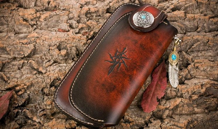 Handmade Leather Mens Cool Long World of Warcraft Leather Chain Wallet Cards Biker Trucker Wallet
