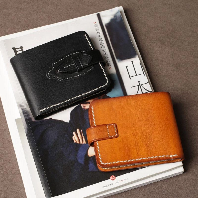 Handmade Leather Mens Cool Slim Leather Small Wallet Men billfold Wallets for Men