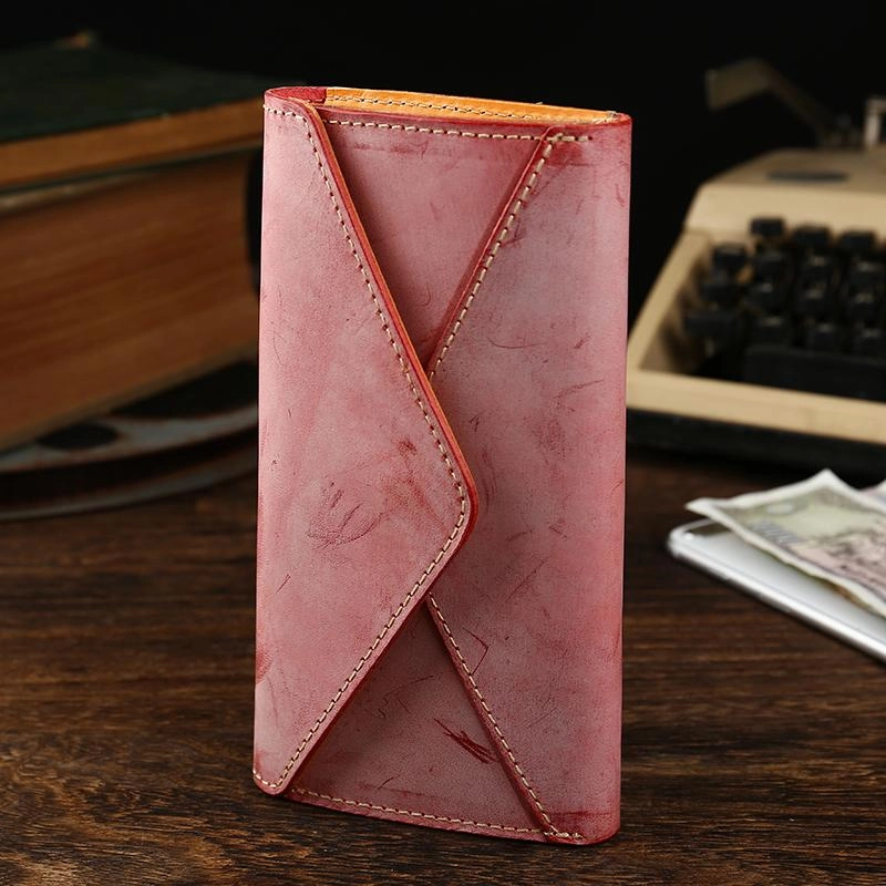Handmade Leather Mens Gray Envelope Long Wallet Blue Long Wallet Clutch Bag For Men