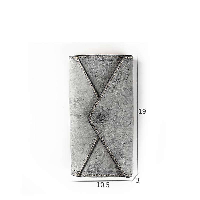 Handmade Leather Mens Gray Envelope Long Wallet Blue Long Wallet Clutch Bag For Men