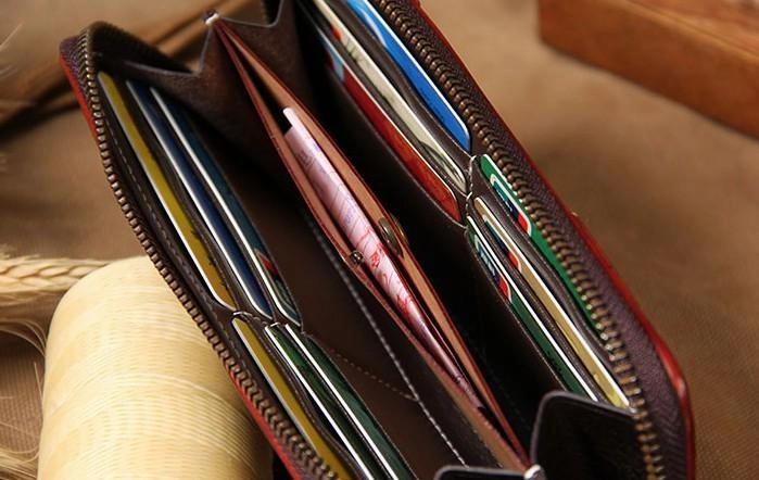 Handmade Leather Mens Long Clutch Wallet Vintage Zipper Wallet for Men
