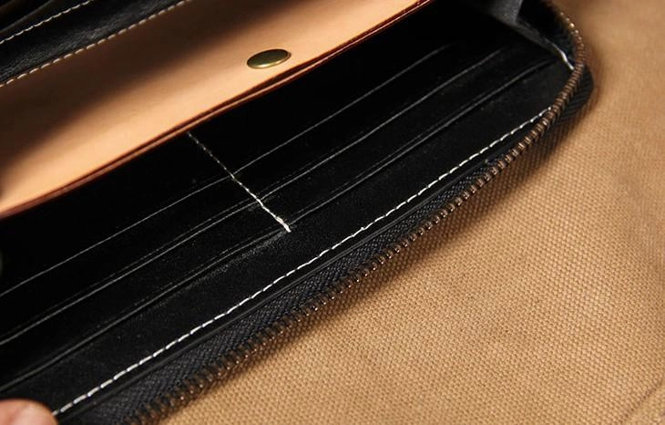 Handmade Leather Mens Long Clutch Wallet Vintage Zipper Wallet for Men
