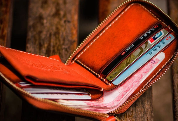 Handmade leather Mens Tibet Small biker wallet zipper billfold Chain Wallet for Men