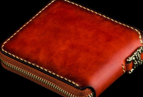 Handmade leather Mens Tibet Small biker wallet zipper billfold Chain Wallet for Men