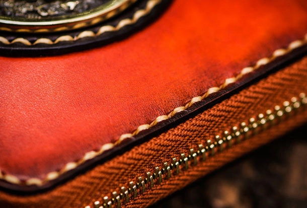 Handmade leather Mens Tibet Small biker wallet zipper billfold Chain Wallet for Men