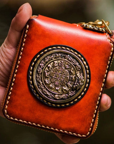 Handmade leather Mens Tibet Small biker wallet zipper billfold Chain Wallet for Men