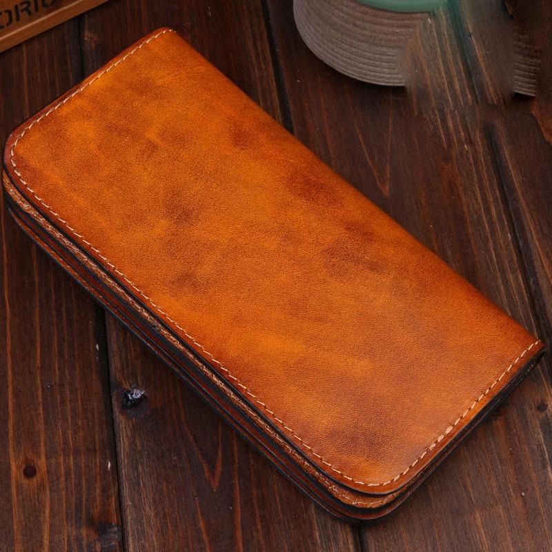 Handmade Leather Mens Trucker Wallet Cool Biker Leather Wallet Long Phone Wallets for Men