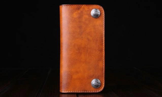 Handmade Leather Mens Trucker Wallet Cool Biker Leather Wallet Long Phone Wallets for Men