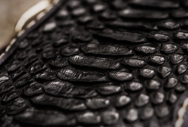 Handmade leather raw python skin biker wallet long wallet black leather chain wallet for men