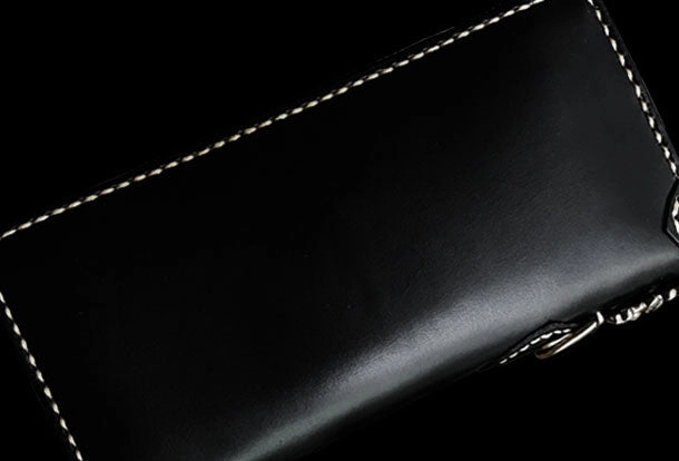 Handmade leather raw python skin biker wallet long wallet black leather chain wallet for men