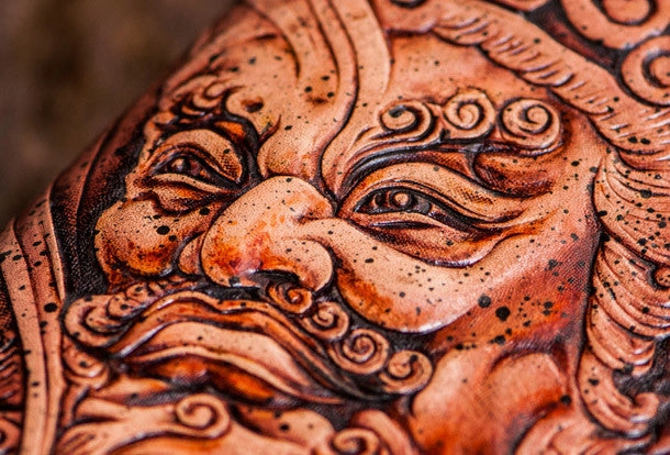 Handmade leather Sea God biker wallet clutch zip long wallet brown leather men Tooled