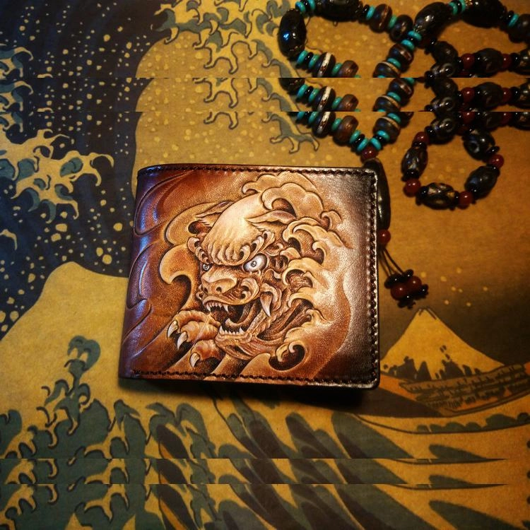 Handmade Leather Skull Tooled Mens billfold Wallet Cool Leather Wallet Slim Wallet for Men