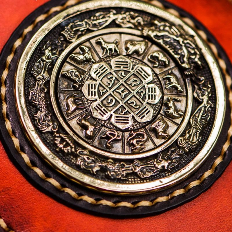 Handmade Leather Small Tibetan Tooled Mens billfold Wallets Cool Chain Wallet Biker Wallet for Men