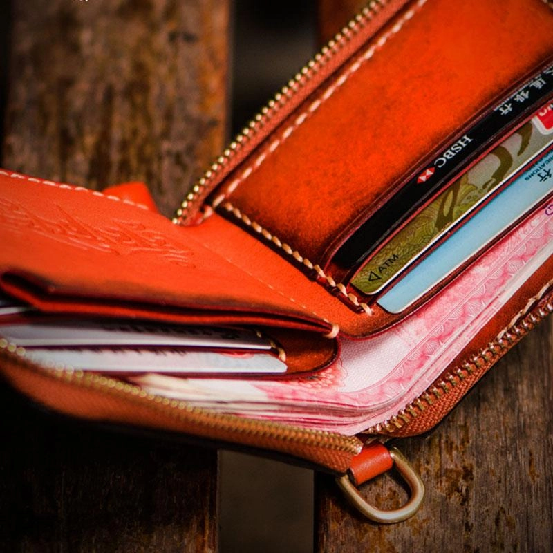 Handmade Leather Small Tibetan Tooled Mens billfold Wallets Cool Chain Wallet Biker Wallet for Men