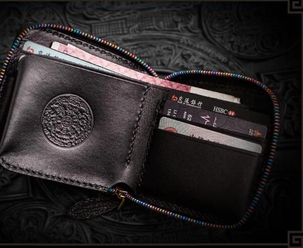 Handmade Leather Small Tooled Mens billfold Chain Wallet Cool Chain Wallet Biker Wallet for Men
