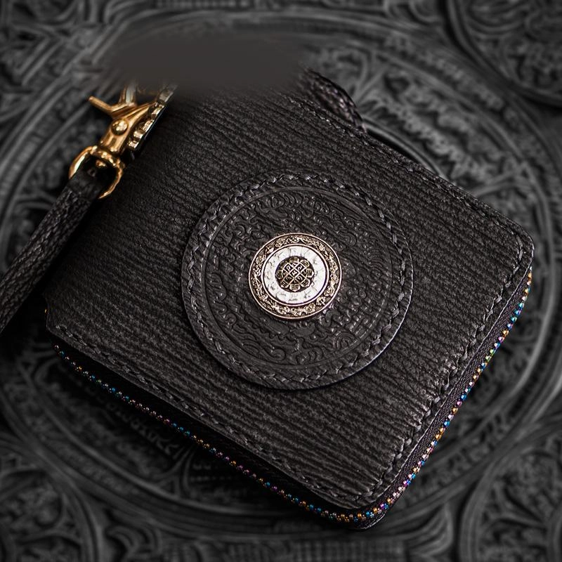 Handmade Leather Small Tooled Mens billfold Chain Wallet Cool Chain Wallet Biker Wallet for Men