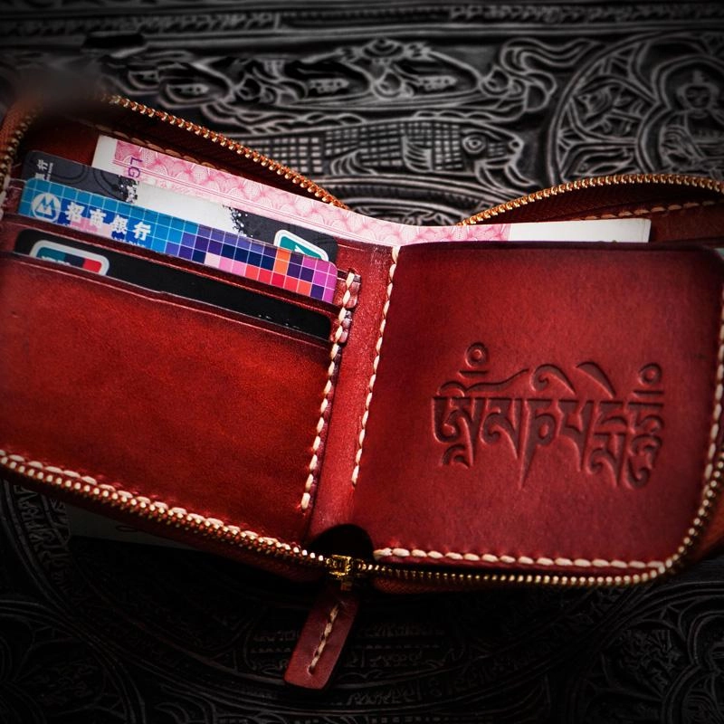Handmade Leather Small Tooled Mens billfold Wallet Cool Chain Wallet Biker Wallets for Men