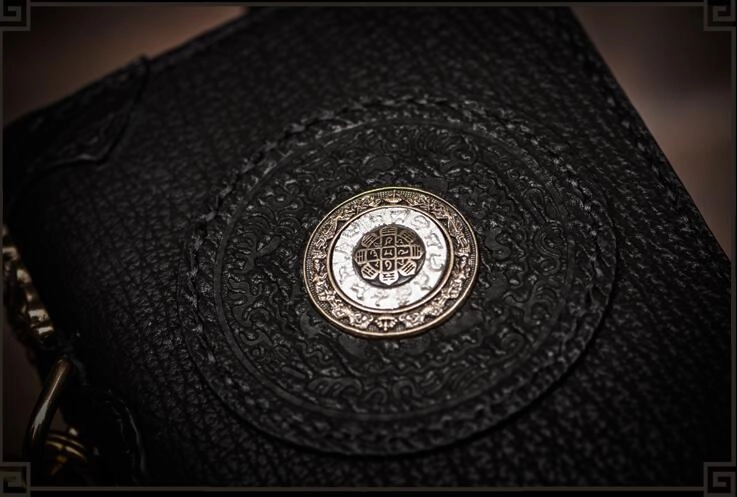 Handmade Leather Small Tooled Mens Cool billfold Wallet Chain Wallets Biker Wallet for Men