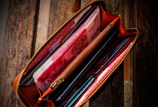 Handmade leather Tibet biker wallet long wallet black leather men phone