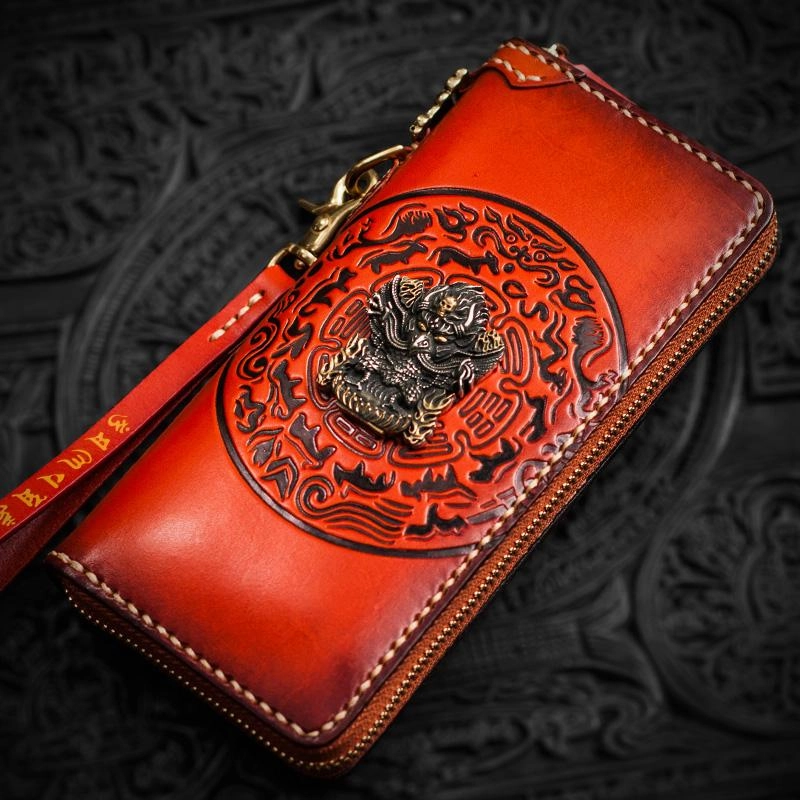 Handmade Leather Tibetan Mens Biker Chain Wallet Cool Leather Wallet Long Chain Wallet for Men