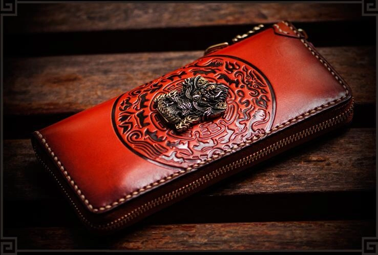 Handmade Leather Tibetan Mens Biker Chain Wallet Cool Leather Wallet Long Chain Wallet for Men