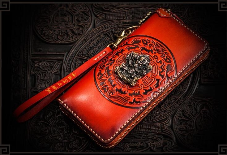 Handmade Leather Tibetan Mens Biker Chain Wallet Cool Leather Wallet Long Chain Wallet for Men