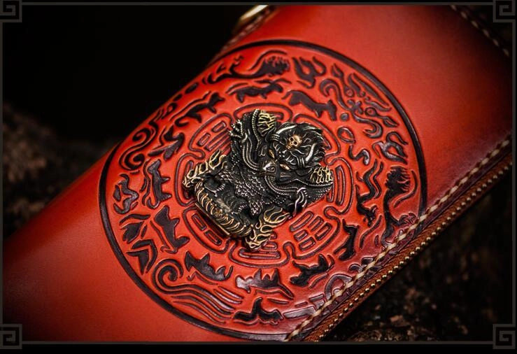 Handmade Leather Tibetan Mens Biker Chain Wallet Cool Leather Wallet Long Chain Wallet for Men
