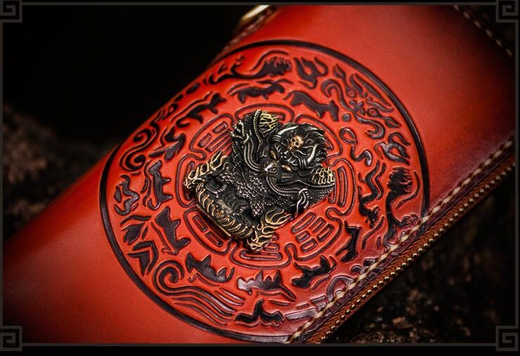 Handmade Leather Tibetan Mens Biker Chain Wallet Cool Leather Wallet Long Chain Wallet for Men