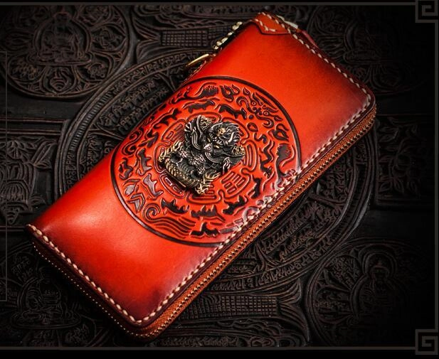 Handmade Leather Tibetan Mens Biker Chain Wallet Cool Leather Wallet Long Chain Wallet for Men