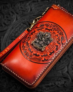 Handmade Leather Tibetan Mens Biker Chain Wallet Cool Leather Wallet Long Chain Wallet for Men