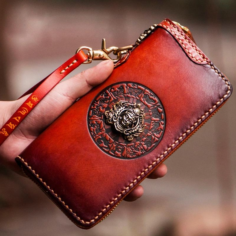 Handmade Leather Tibetan Mens Biker Chain Wallets Cool Long Chain Wallets for Men
