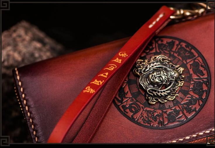 Handmade Leather Tibetan Mens Biker Chain Wallets Cool Long Chain Wallets for Men