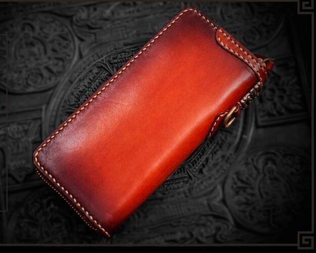 Handmade Leather Tibetan Mens Biker Chain Wallets Cool Long Chain Wallets for Men