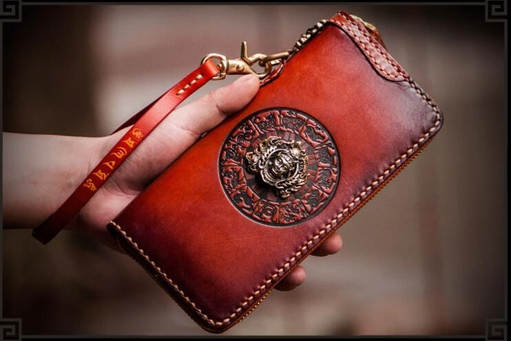 Handmade Leather Tibetan Mens Biker Chain Wallets Cool Long Chain Wallets for Men