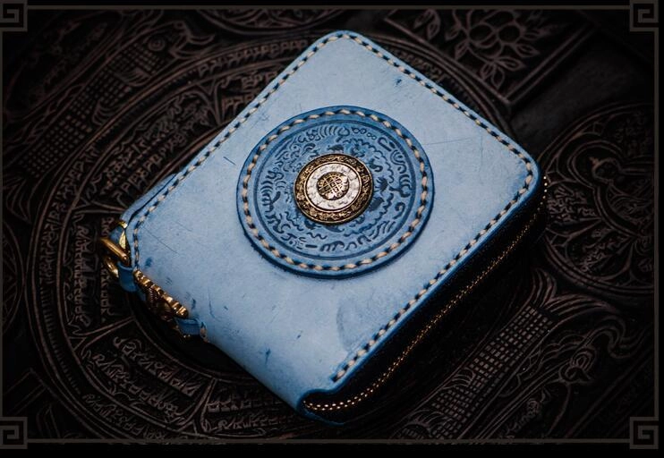 Handmade Leather Tibetan Mens billfold Wallet Cool Chain Wallet Biker Wallet for Men