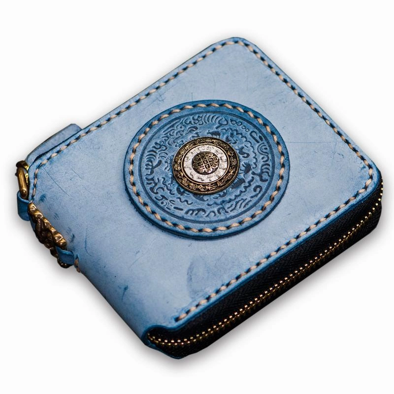 Handmade Leather Tibetan Mens billfold Wallet Cool Chain Wallet Biker Wallet for Men