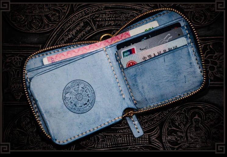 Handmade Leather Tibetan Mens billfold Wallet Cool Chain Wallet Biker Wallet for Men
