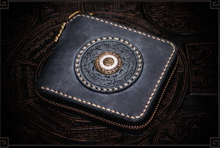 Handmade Leather Tibetan Mens billfold Wallet Cool Chain Wallet Biker Wallet for Men